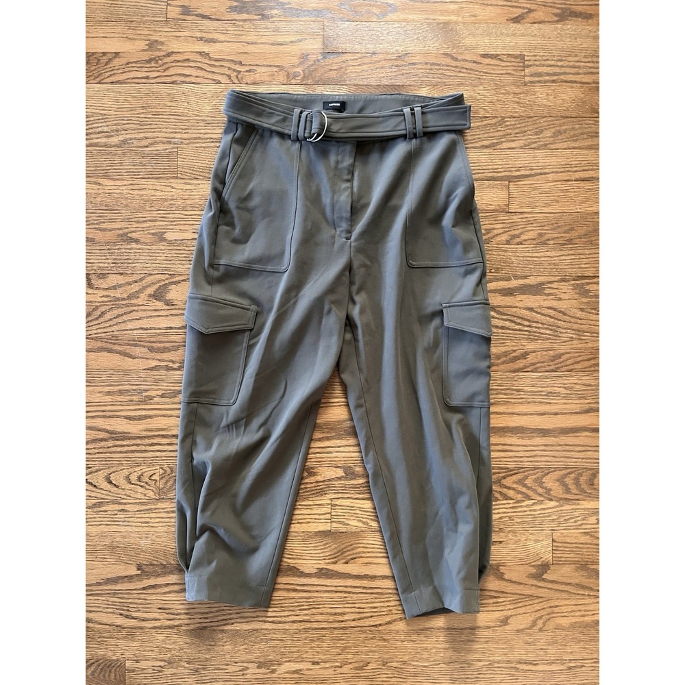 Express Ankle‎ Super High Rise Pants Pleated Women's Cargo Green 12S